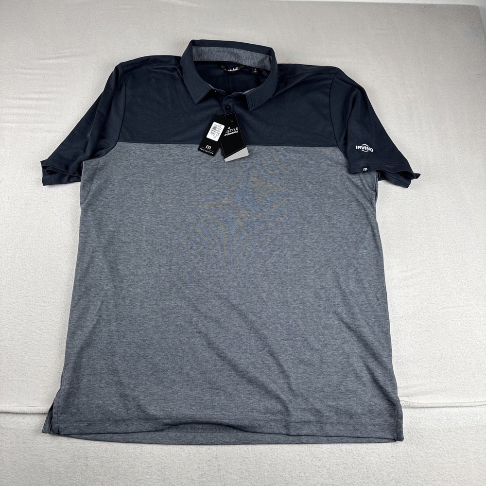 New! Travis Mathew Oceanside Blocked Polo XL Mens Navy Blue "Irving Logo" sleeve